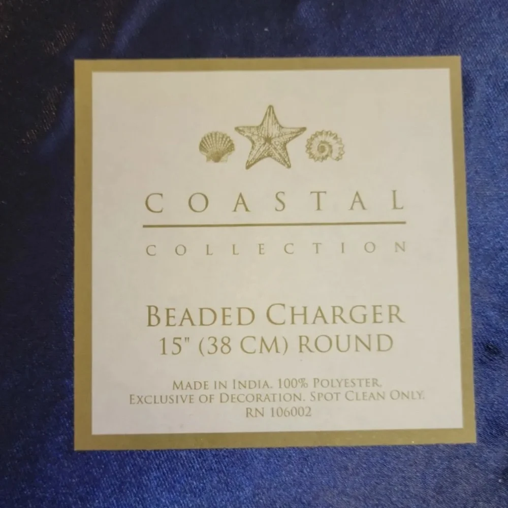 2x Coastal Collection Round Nautical Beaded Placemat Charger Blue Silver 15
